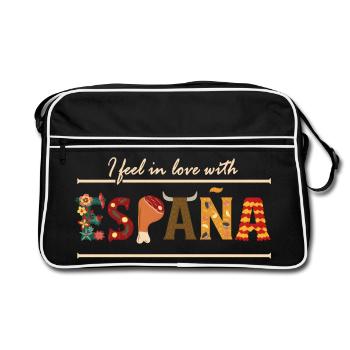 I Feel In Love With España Spanien Urlaub Spruch - Retro Tasche - Schwarz/Weiß - Vorne