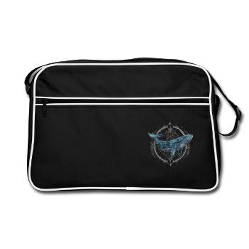 Wal polygon Meer Taucher Tierschutz Geschenk - Retro Tasche - Schwarz/Weiß - Vorne