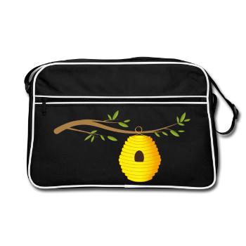 Bienenstock an einem Ast Wildbienenstock - Retro Tasche - Schwarz/Weiß - Vorne