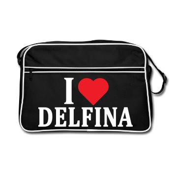 T-Shirt Ich liebe Delfina T-Shirt Geschenkidee - Retro Tasche - Schwarz/Weiß - Vorne