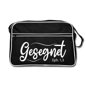 Gesegnet, Bibelvers - Retro Tasche - Schwarz/Weiß - Vorne