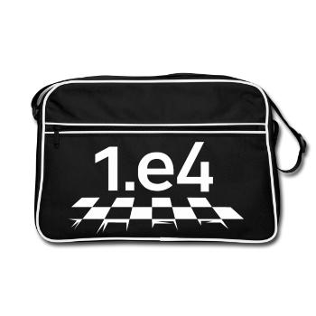 1.e4 Symbole du club d’échecs d’ouverture du jeu d’échecs - Sac Retro - noir/blanc - Devant