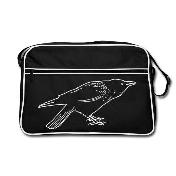 Krähe lineart - Retro Tasche - Schwarz/Weiß - Vorne