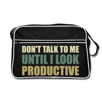 Don't talk to me until I look productive - Retro Bag - black/white - Front