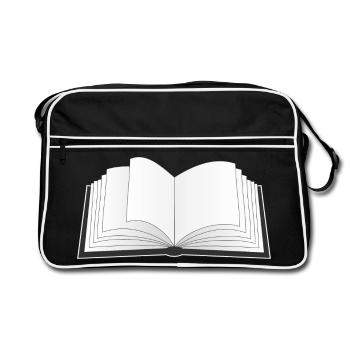 ein offenes Buch für den Bücherwurm oder Leseratte - Retro Tasche - Schwarz/Weiß - Vorne