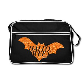 Silhouette de chauve-souris scintillante orange d’Halloween - Sac Retro - noir/blanc - Devant