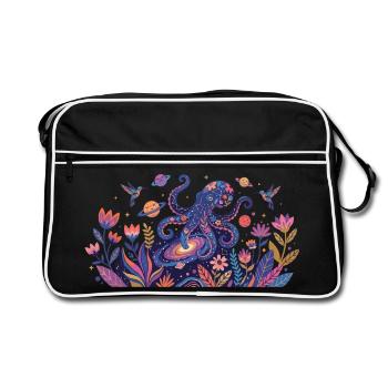 Kosmischer Oktopus im Blütenreich Abstrakte Kunst - Retro Tasche - Schwarz/Weiß - Vorne