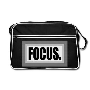 Fokus auf das Rauschen – Typografiedesign - Retro Tasche - Schwarz/Weiß - Vorne