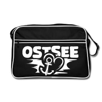 Ostsee Anker Liebe Herz Wasser Meer Symbol Logoo - Retro Tasche - Schwarz/Weiß - Vorne