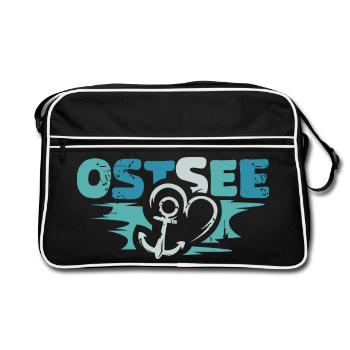 Ostsee Anker retro Liebe Herz vintage Symbol Logo - Retro Tasche - Schwarz/Weiß - Vorne