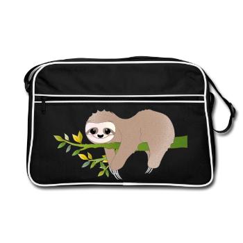 Entspanntes Faultier – Charmantes Relax-Motiv - Retro Tasche - Schwarz/Weiß - Vorne