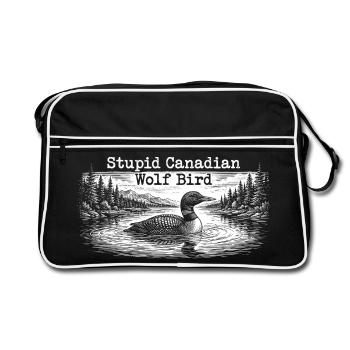 Stupid Canadian Wolf Bird Funny Loon Humor - Retro Tasche - Schwarz/Weiß - Vorne