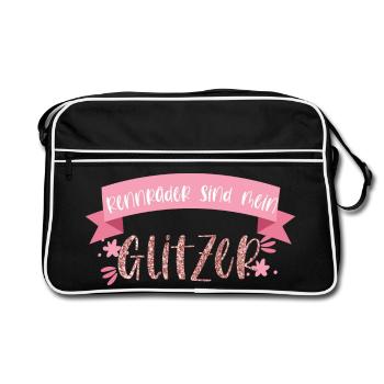 Fahrrad Rennrad Sport Radsport Glitzer Geschenk - Retro Tasche - Schwarz/Weiß - Vorne