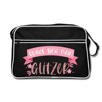 Quad Quadfahrerin Offroad Glitzer Geschenk - Retro Tasche - Schwarz/Weiß - Vorne