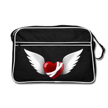 Wounded Heart with Wings - Retro Bag - black/white - Front