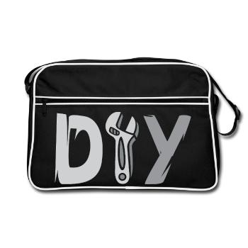 DIY Design – Werkzeug Logo für Heimwerker Bastler - Retro Tasche - Schwarz/Weiß - Vorne