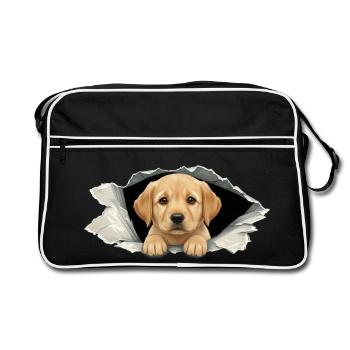 Bébé chiot Golden Retriever qui regarde en papier déchiré - Sac Retro - noir/blanc - Devant