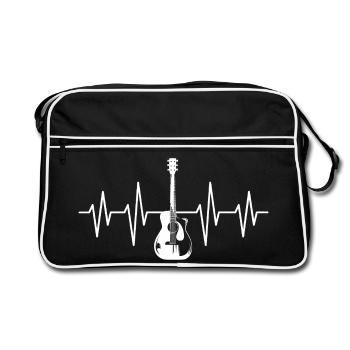 Guitar love with heartbeat - musicians and guitar - Retro Bag - black/white - Front