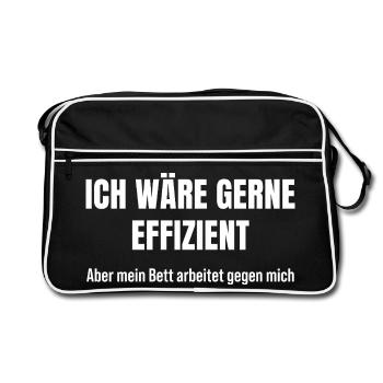 Morgenroutine gescheitert – Bett war stärker - Retro Tasche - Schwarz/Weiß - Vorne