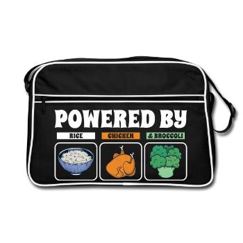 Powered By Rice Chicken Brokkoli - Retro Tasche - Schwarz/Weiß - Vorne
