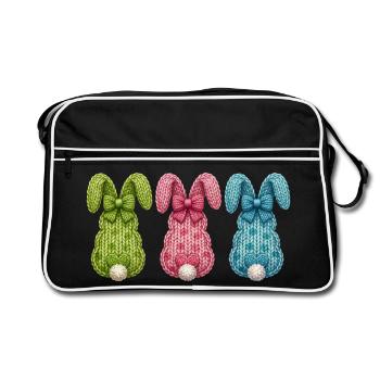 Pâques : Trois lapins de Pâques par derrière d’affilée - Sac Retro - noir/blanc - Devant