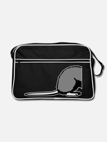 Ratte Rückseite Halb Lustig Schwanz Nagetier Tier - Retro Tasche - Schwarz/Weiß - Vorne