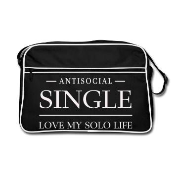 Antisocial Single – Love My Solo Life Spruch - Retro Tasche - Schwarz/Weiß - Vorne