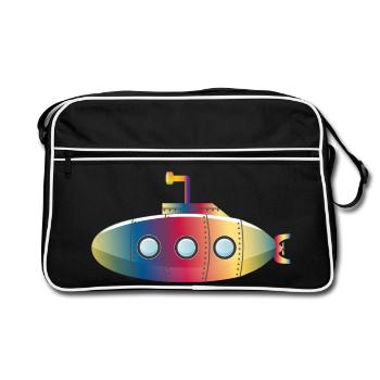 zauberhaftes farbenfrohes U-Boot mit Bullaugen - Retro Tasche - Schwarz/Weiß - Vorne
