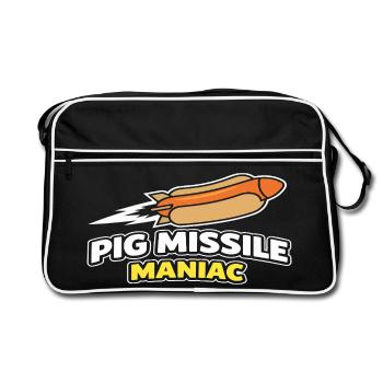 Pig Missile Maniac Funny Hot Dog Rocket Design - Retro Bag - black/white - Front