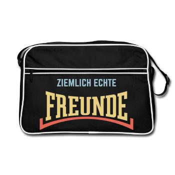Ziemlich Echte Freunde (Freundschaft / Konkav / 3) - Retro Tasche - Schwarz/Weiß - Vorne
