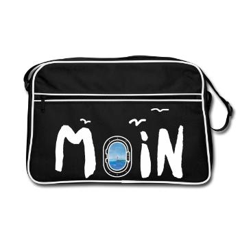 Moin Meer Leuchtturm Möwe - Retro Tasche - Schwarz/Weiß - Vorne