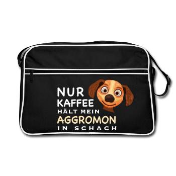 Lustiger Spruch, Kaffee hält Aggromon in Schach - Retro Tasche - Schwarz/Weiß - Vorne