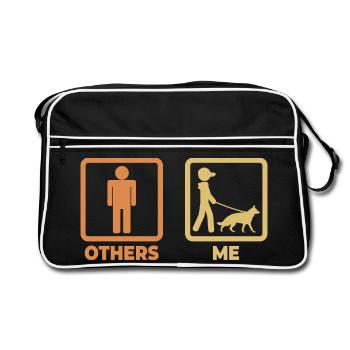 Schäferhund Strichmännchen - Retro Tasche - Schwarz/Weiß - Vorne