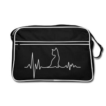 Heartbeat Cat Line Art - Retro Bag - black/white - Front