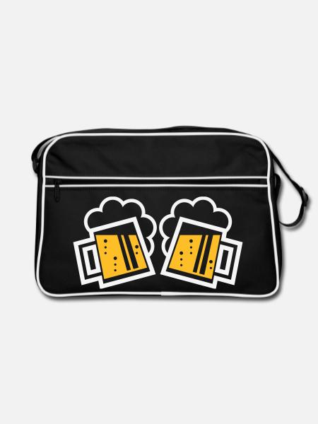 2 Bayrische Bierkrüge Prosten (Bier / NEG 2C) - Retro Tasche - Schwarz/Weiß - Vorne