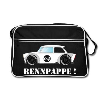 DDR Trabi - Rennpappe als Klassischer Rennwagen - Retro Tasche - Schwarz/Weiß - Vorne