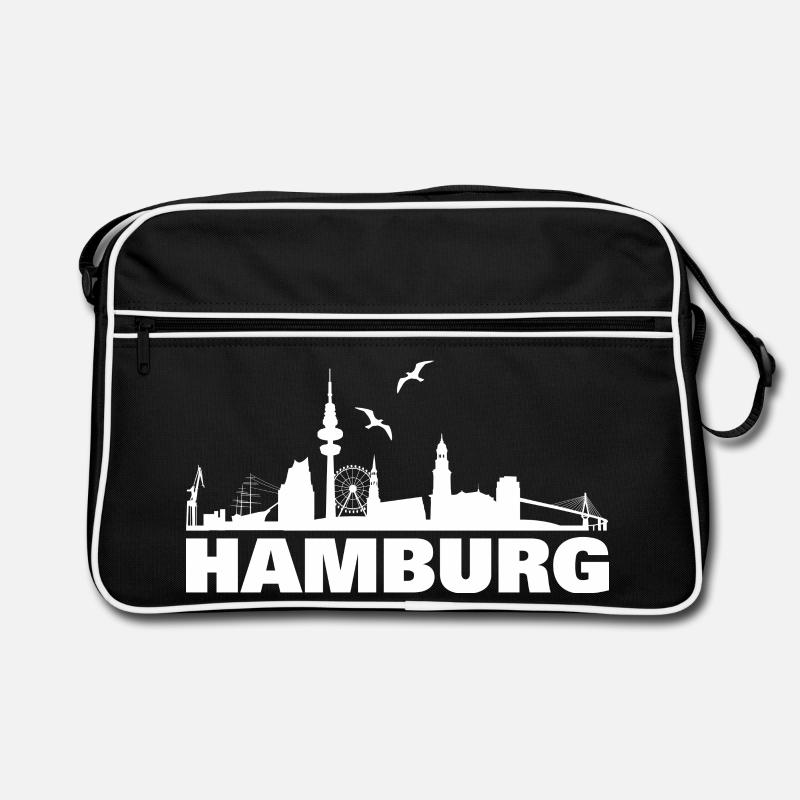 Hamburg Skyline Silhouette Design - Retro Tasche - Schwarz/Weiß
