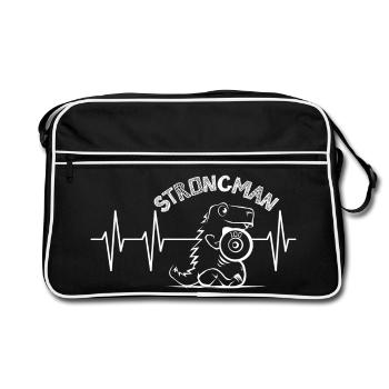 strongman herzschlag puls dino Illustration Symbol - Retro Tasche - Schwarz/Weiß - Vorne