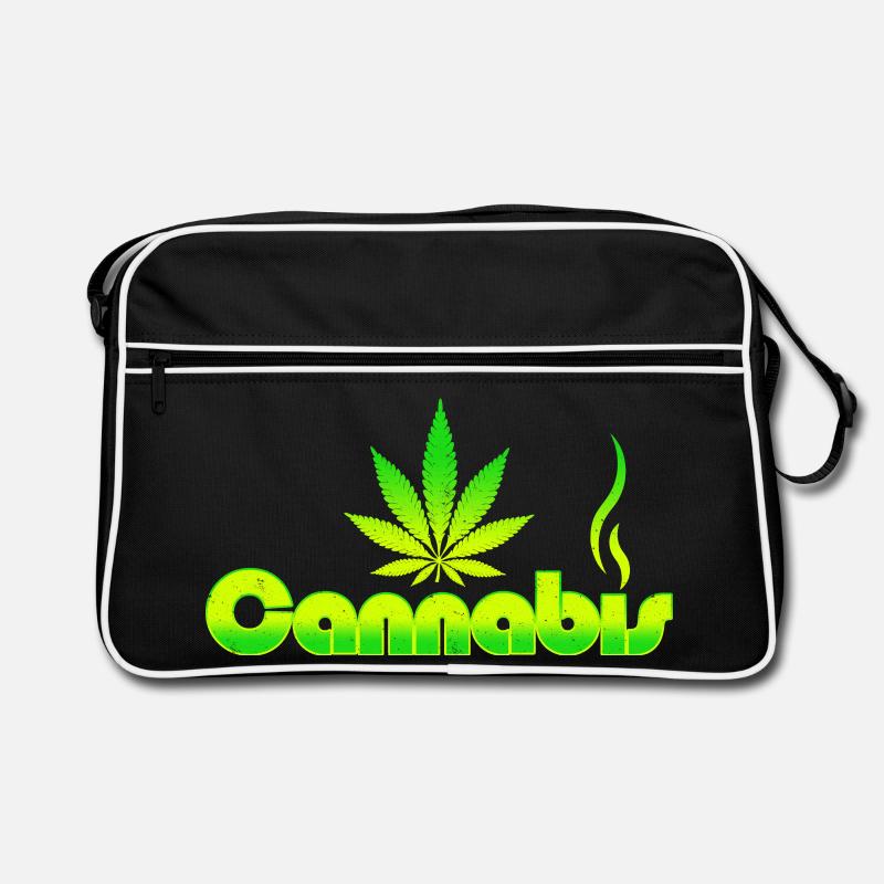 Lebendiges Cannabisblatt-Emblem mit grünem Farbverlauf Retro Tasche