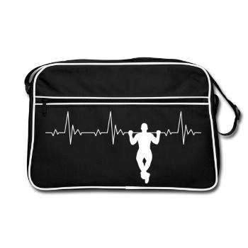 Calisthenics pull-up heartbeat street workout - Retro Bag - black/white - Front