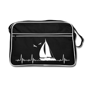 Segeln Segelschiff Heartbeat Segelfan Herzschlag - Retro Tasche - Schwarz/Weiß - Vorne