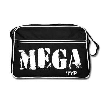 Mega Typ Grunge Schriftzug ego - Retro Tasche - Schwarz/Weiß - Vorne