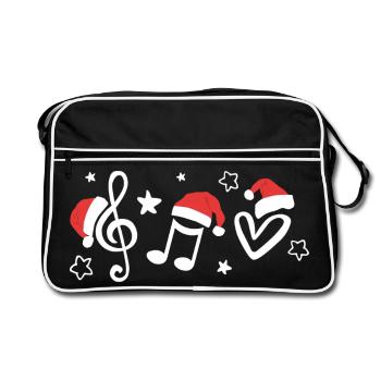 Notes de musique avec des chapeaux de Père Noël - Musique de Noël - Sac Retro - noir/blanc - Devant