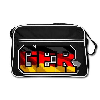 Deutschland GER Blockschrift Fussball Shirt - Retro Tasche - Schwarz/Weiß - Vorne