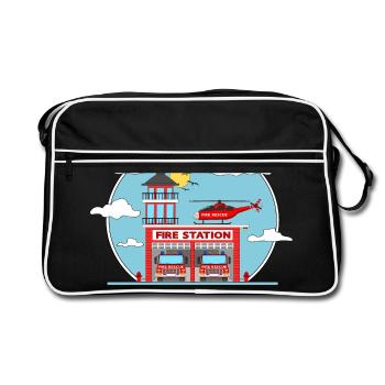 Fire Station with Helicopter and Fire Engine - Retro Tasche - Schwarz/Weiß - Vorne