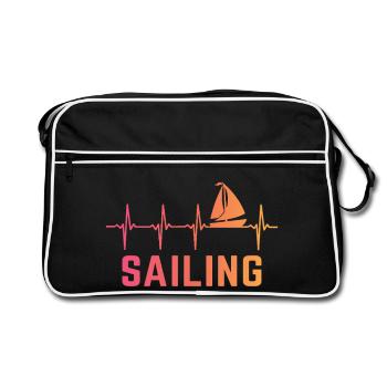 Segler segelboot herzschlag schiffskapitän - Retro Tasche - Schwarz/Weiß - Vorne