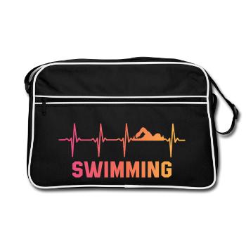 Schwimmer Herzschlag Schwimmen - Retro Tasche - Schwarz/Weiß - Vorne