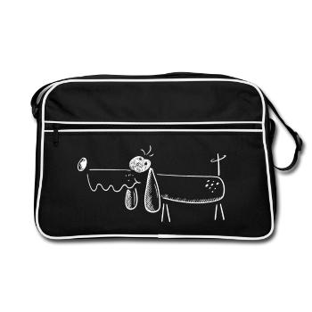 Funny Dackel Comic Skizze - Hund - Retro Tasche - Schwarz/Weiß - Vorne