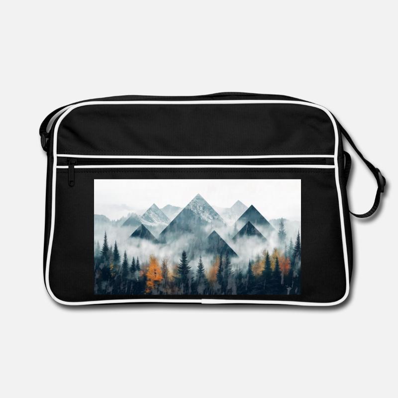 Wald Berge - Retro Tasche - Schwarz/Weiß