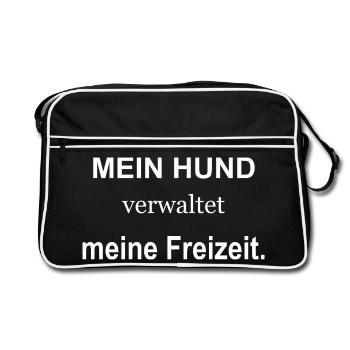 Mein Hund verwaltet meine Freizeit – weiß - Retro Tasche - Schwarz/Weiß - Vorne